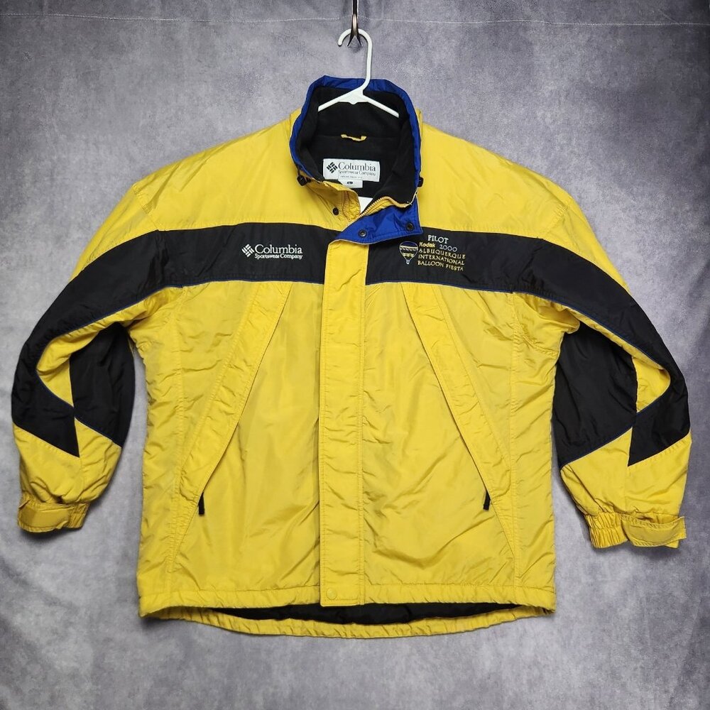 VTG Columbia Mens Jacket size Large Yellow Zip Up Front Insulated Fleece Lined